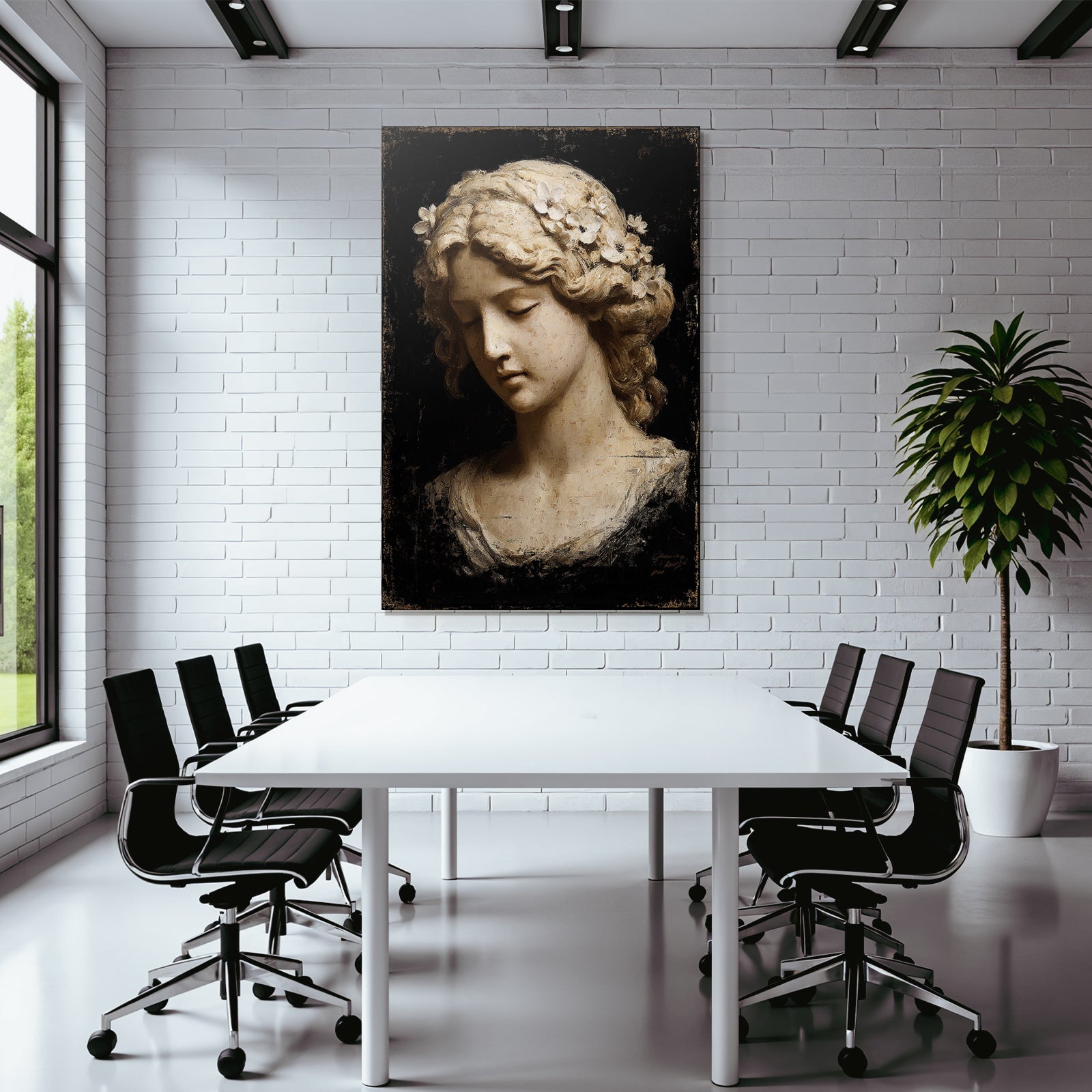 Weibliche Figuren Mit Blumen Und Dunklem Hintergrund