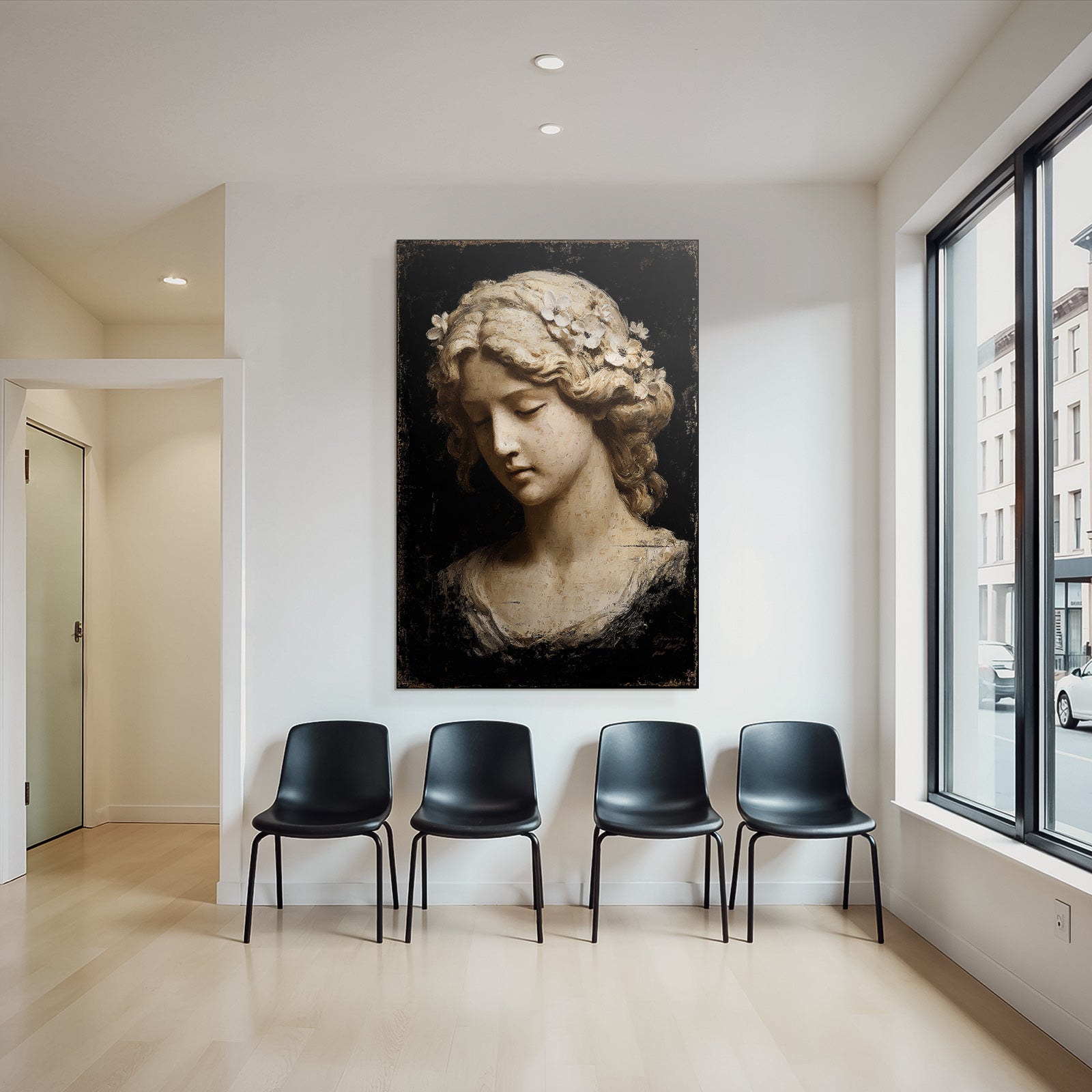 Weibliche Figuren Mit Blumen Und Dunklem Hintergrund