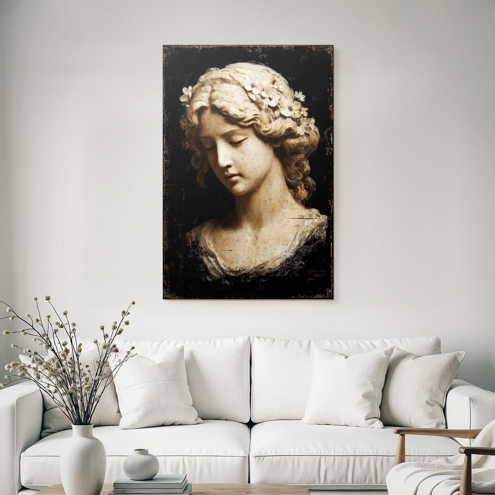 Weibliche Figuren Mit Blumen Und Dunklem Hintergrund