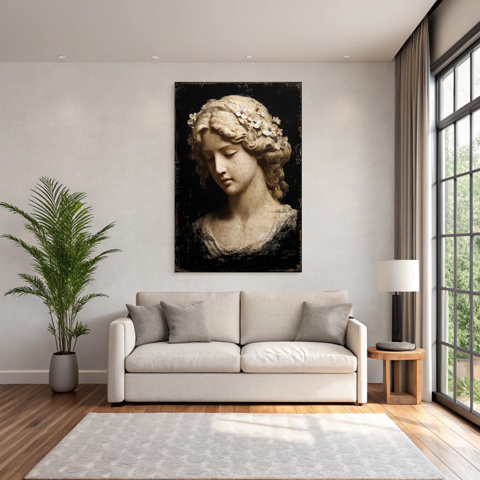 Weibliche Figuren Mit Blumen Und Dunklem Hintergrund