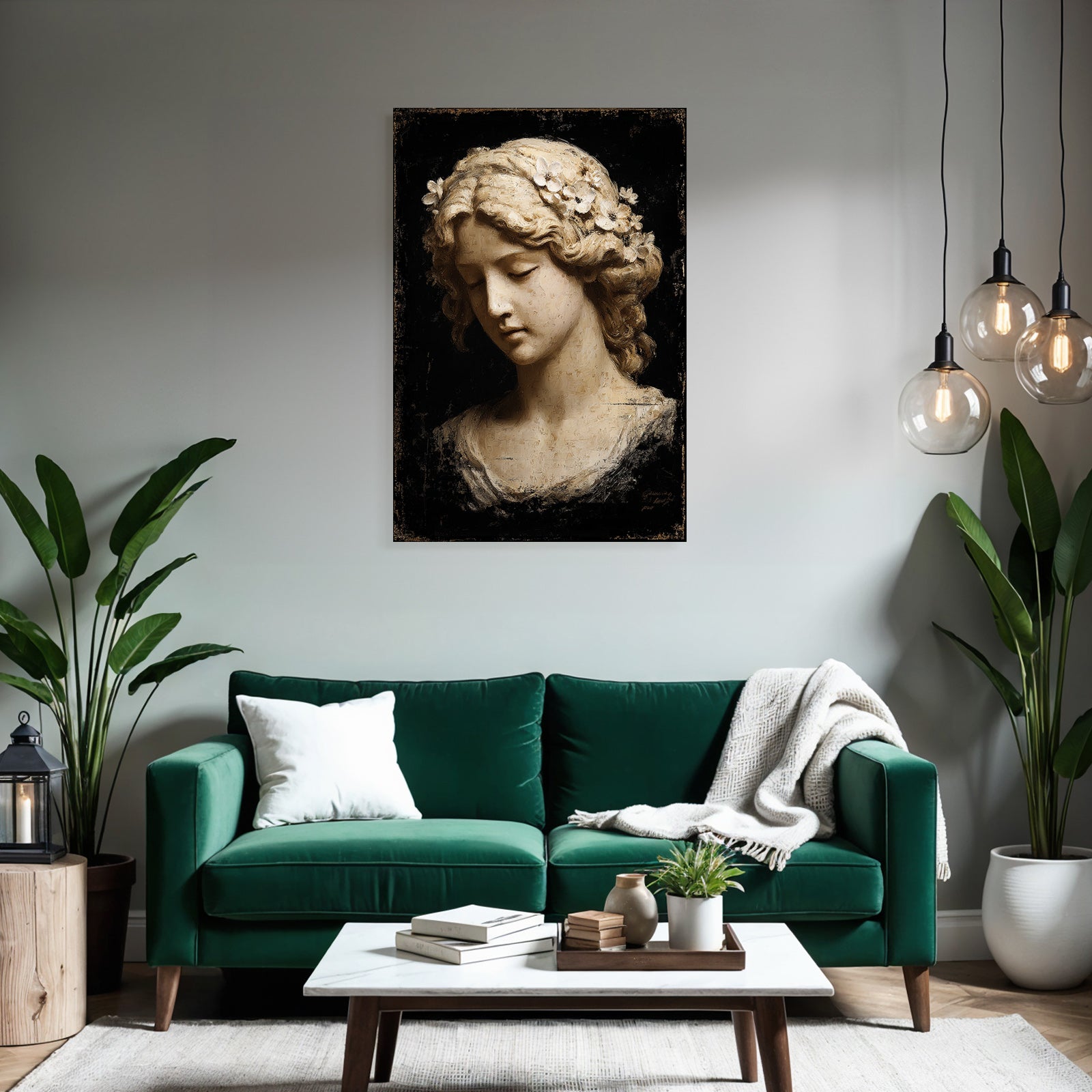 Weibliche Figuren Mit Blumen Und Dunklem Hintergrund