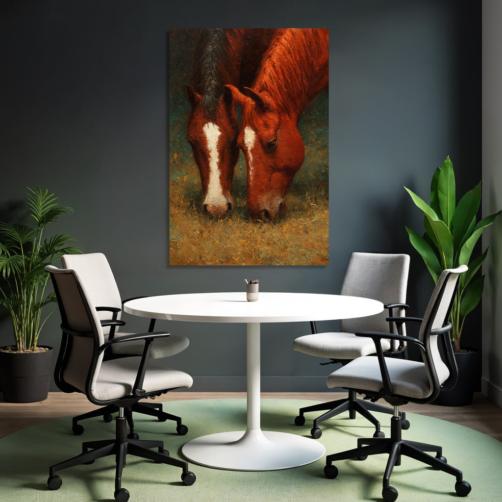 Zwei Pferde Weide Black Mane White Markings Red Brown Color Painted Texture