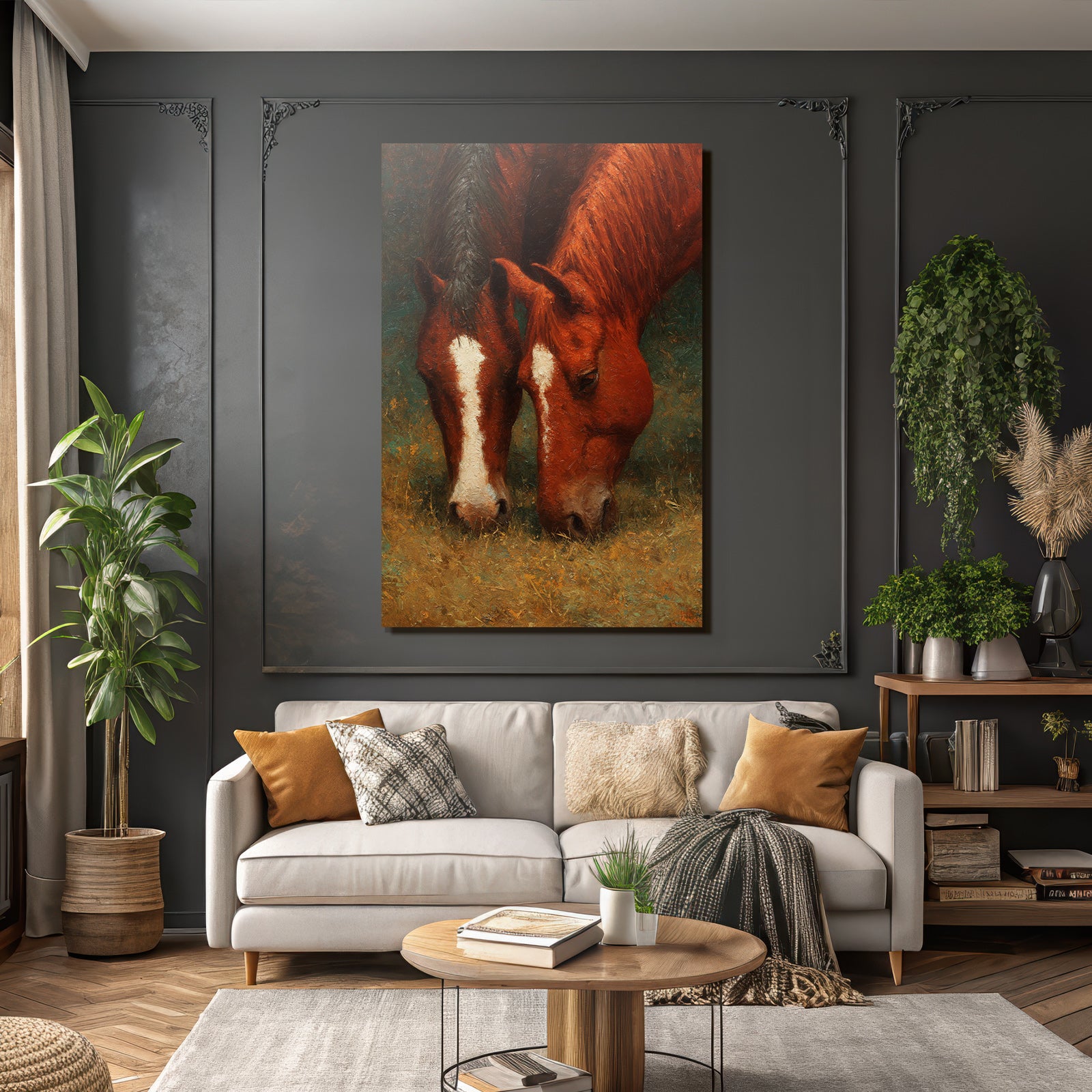 Zwei Pferde Weide Black Mane White Markings Red Brown Color Painted Texture