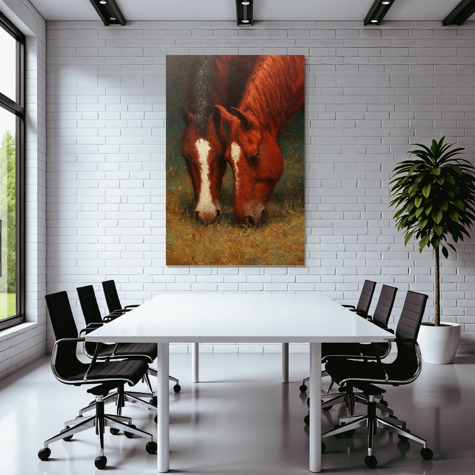 Zwei Pferde Weide Black Mane White Markings Red Brown Color Painted Texture