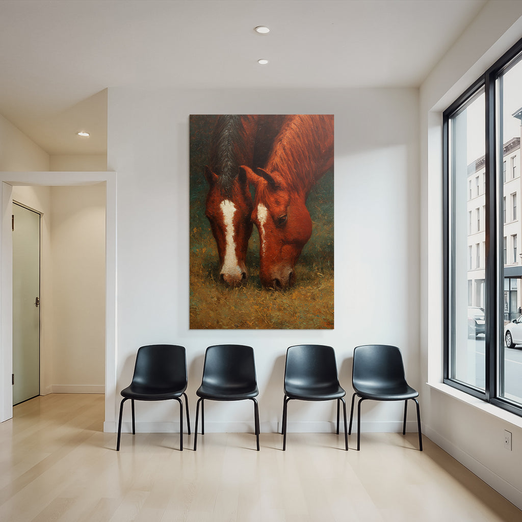 Zwei Pferde Weide Black Mane White Markings Red Brown Color Painted Texture