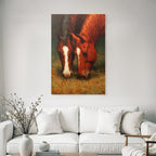 Zwei Pferde Weide Black Mane White Markings Red Brown Color Painted Texture