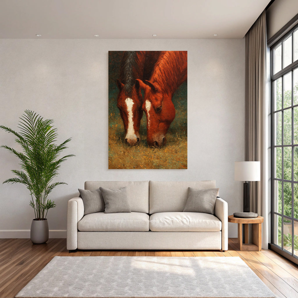 Zwei Pferde Weide Black Mane White Markings Red Brown Color Painted Texture