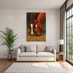 Zwei Pferde Weide Black Mane White Markings Red Brown Color Painted Texture