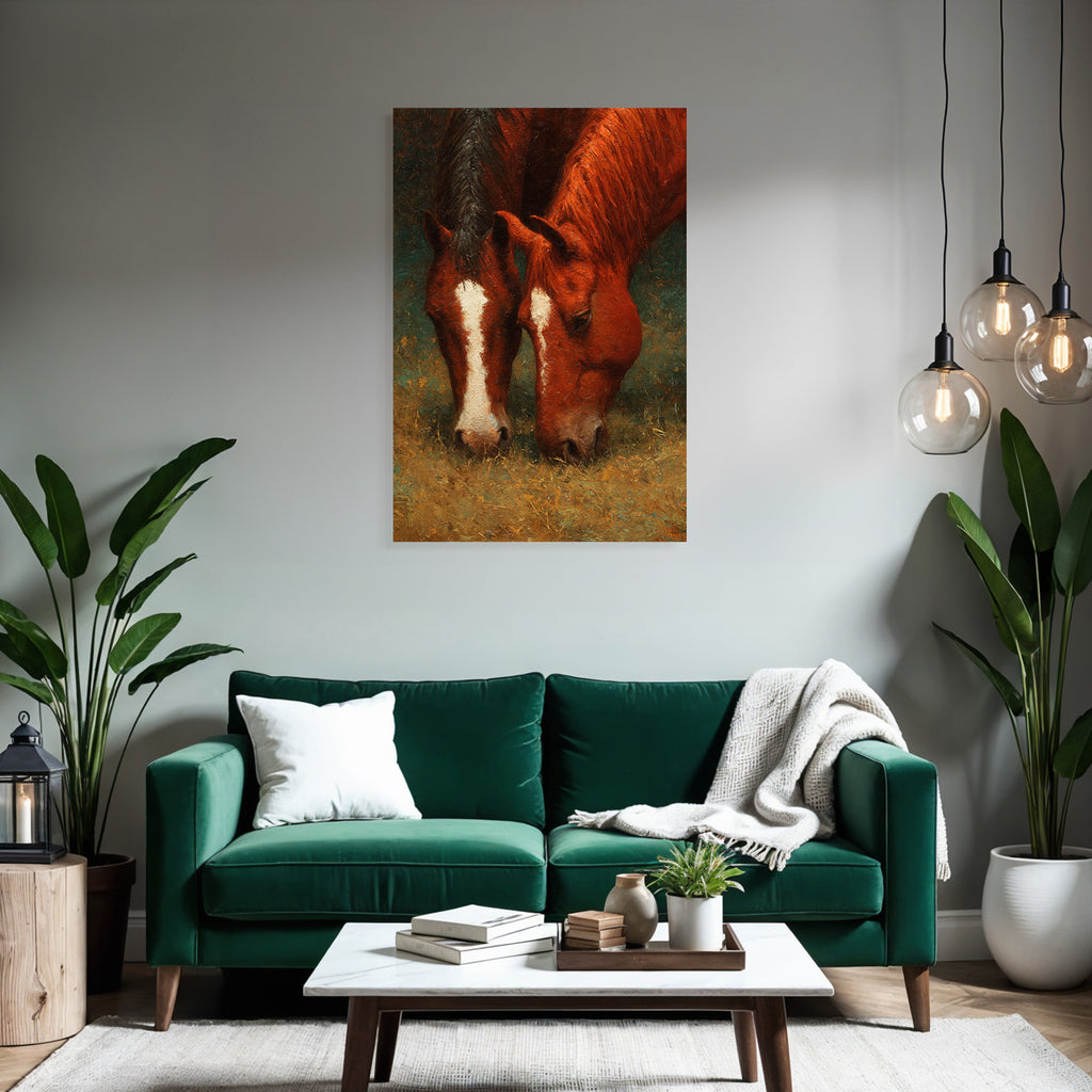 Zwei Pferde Weide Black Mane White Markings Red Brown Color Painted Texture