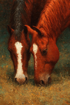 Zwei Pferde Weide Black Mane White Markings Red Brown Color Painted Texture | Klassisch | Einrichtungsstile