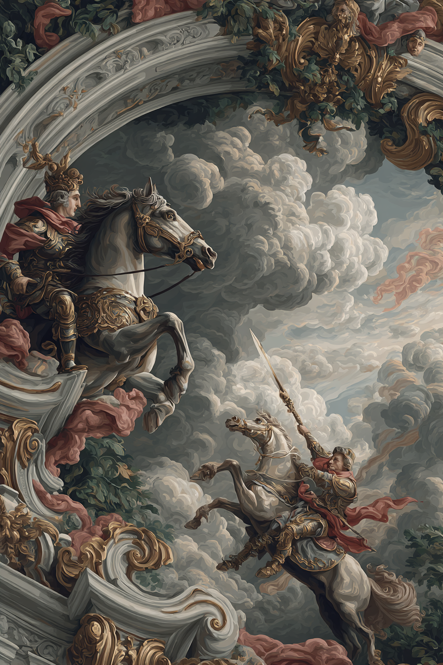 Zwei Reitende Krieger Bei Einer Battle Szene Baroque Stil | Klassisch | Einrichtungsstile