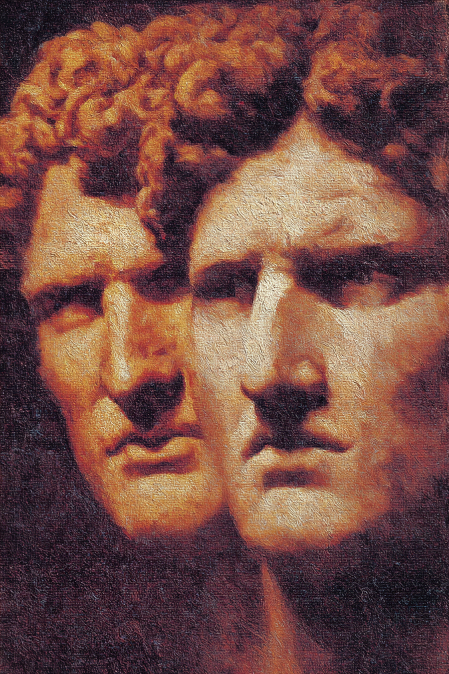Zwei Stilisierte Menschenge Faces Kunstwerk Emotionale Darstellung | Klassisch | Einrichtungsstile