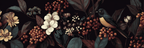 Blumen Blaetter Vogel Kunstwerk Auf Dunklem Hintergrund | Klassisch | Einrichtungsstile