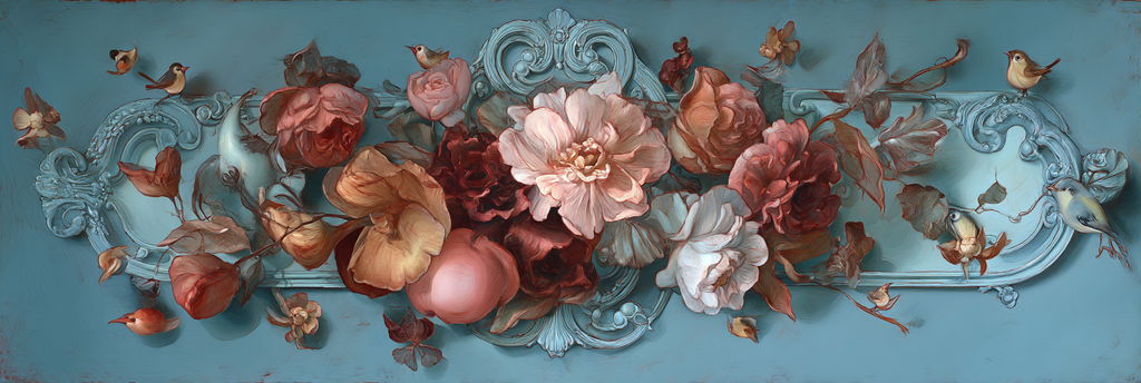 Blumendekoration Mit Voegeln Und Intrikaten Details Auf Blauem Hintergrund | Klassisch | Einrichtungsstile