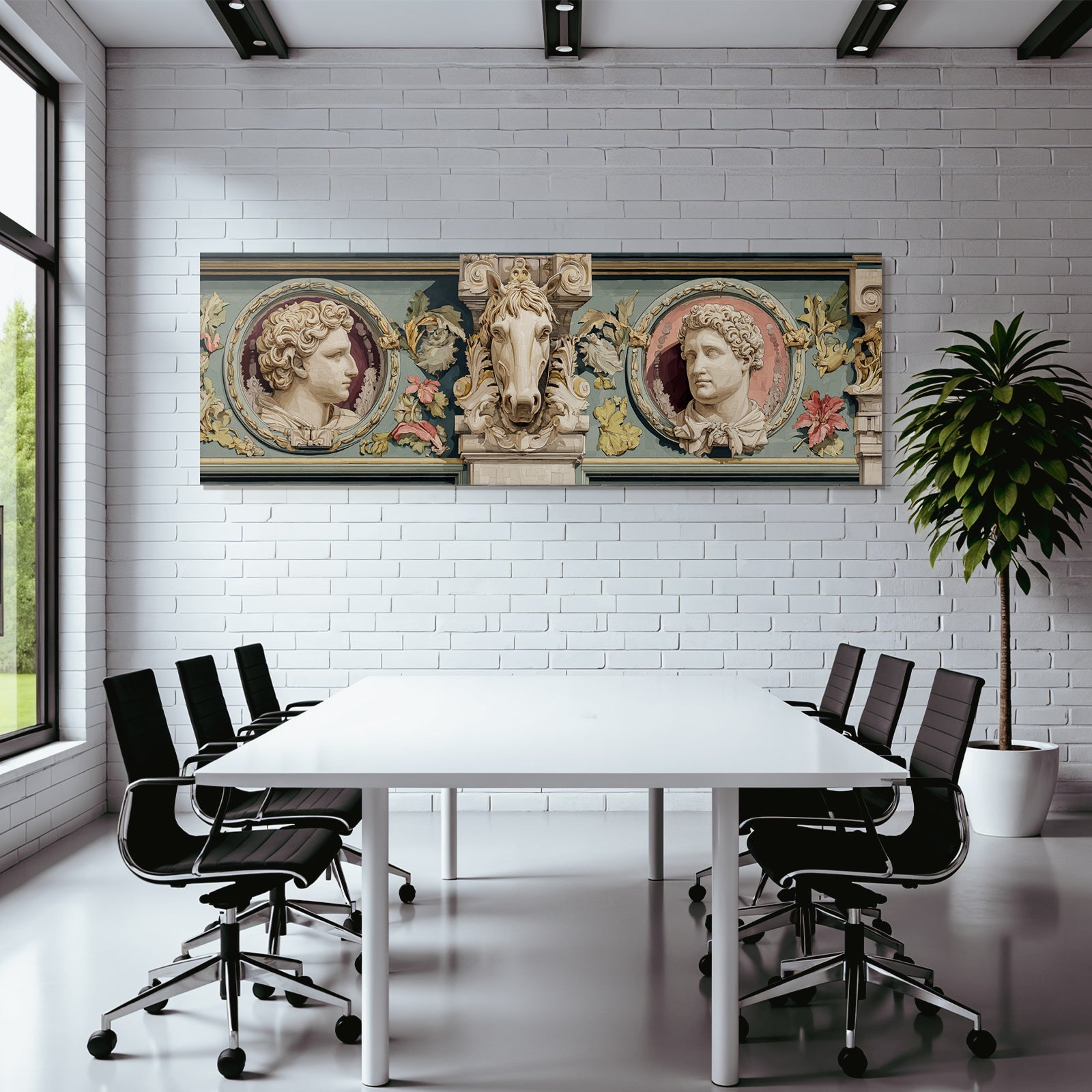 Dekoratives Architektonisches Feature In Schnitzerei Mit Haupten Und Blumen