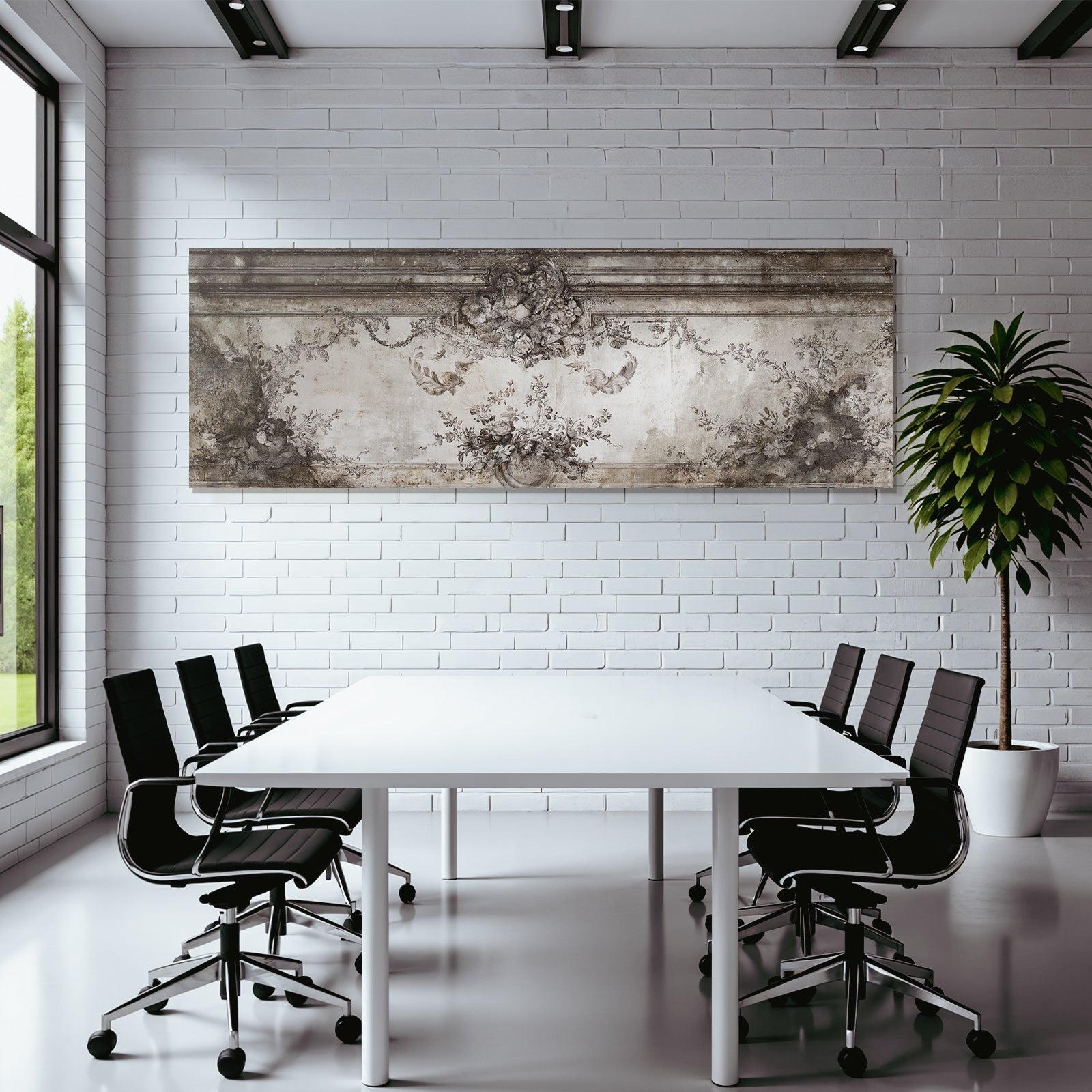 Dekoratives Wandgemaelde Florale Muster Barockstil Alt Rustikal