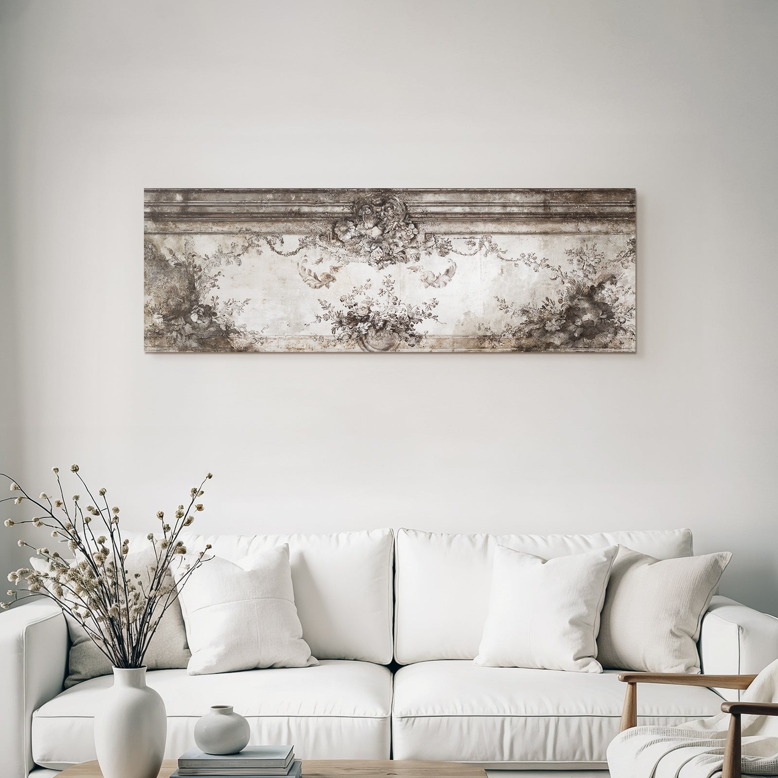 Dekoratives Wandgemaelde Florale Muster Barockstil Alt Rustikal