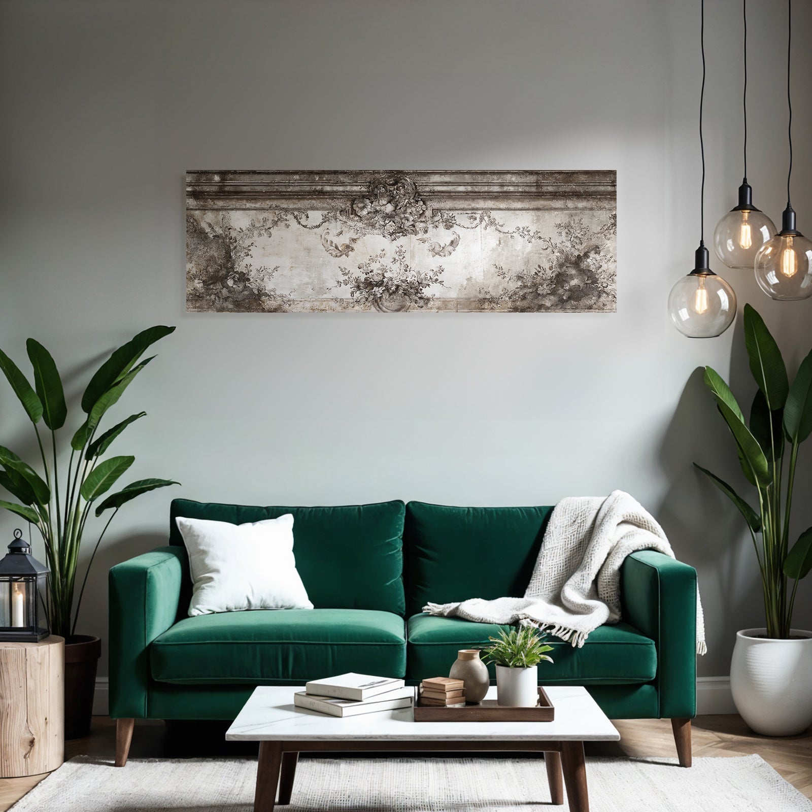 Dekoratives Wandgemaelde Florale Muster Barockstil Alt Rustikal