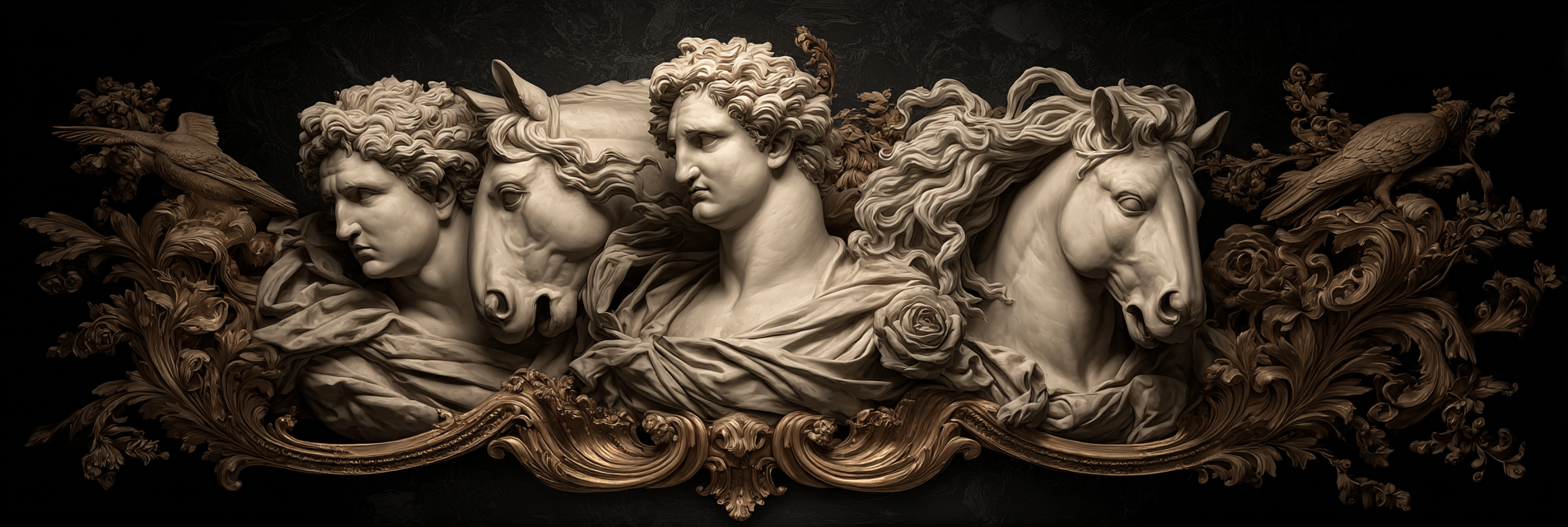 Detaillierte Skulpturale Relief Drei Frauen Mit Pferden Blumen Und Vogel | Klassisch | Einrichtungsstile
