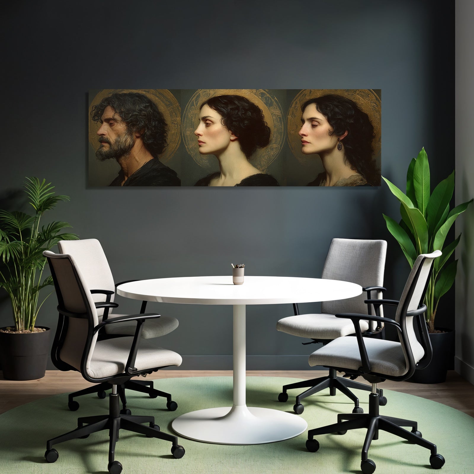 Digitale Portraitkunst Drei Individuen Mit Halo Hintergrund