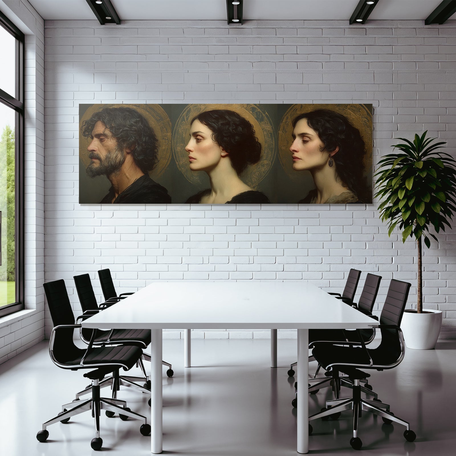 Digitale Portraitkunst Drei Individuen Mit Halo Hintergrund