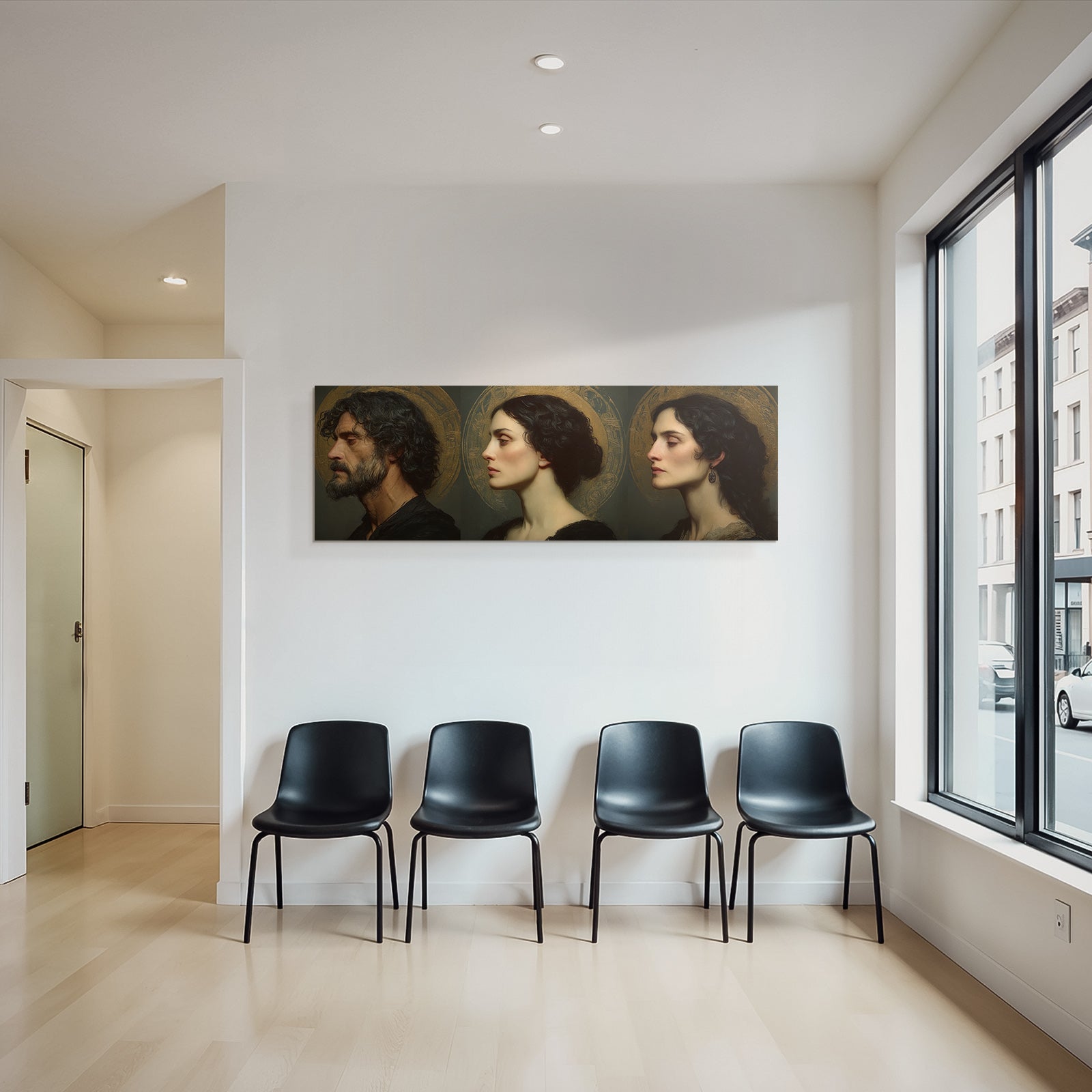 Digitale Portraitkunst Drei Individuen Mit Halo Hintergrund