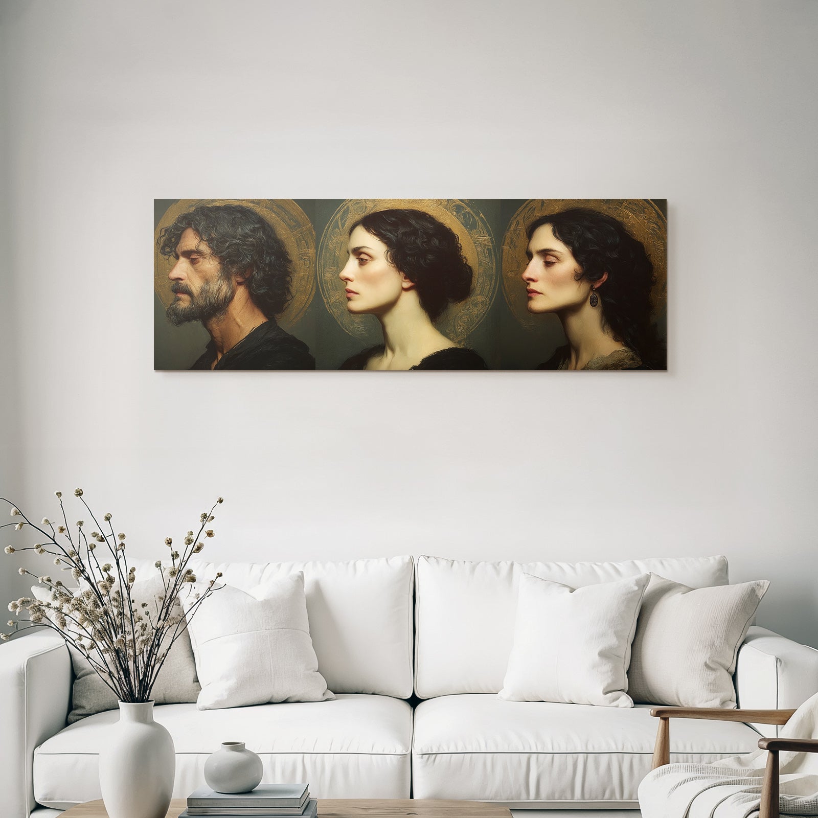Digitale Portraitkunst Drei Individuen Mit Halo Hintergrund