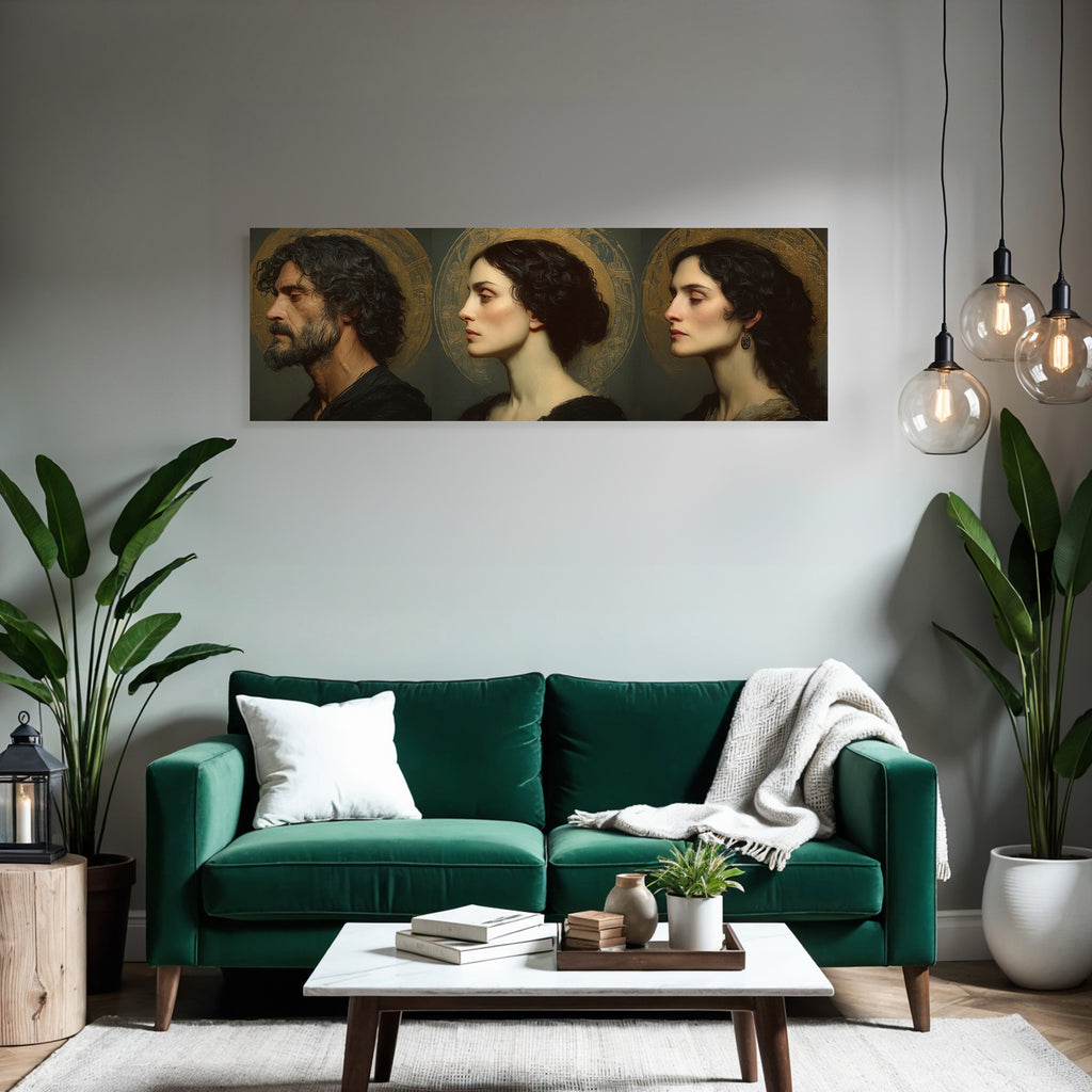 Digitale Portraitkunst Drei Individuen Mit Halo Hintergrund