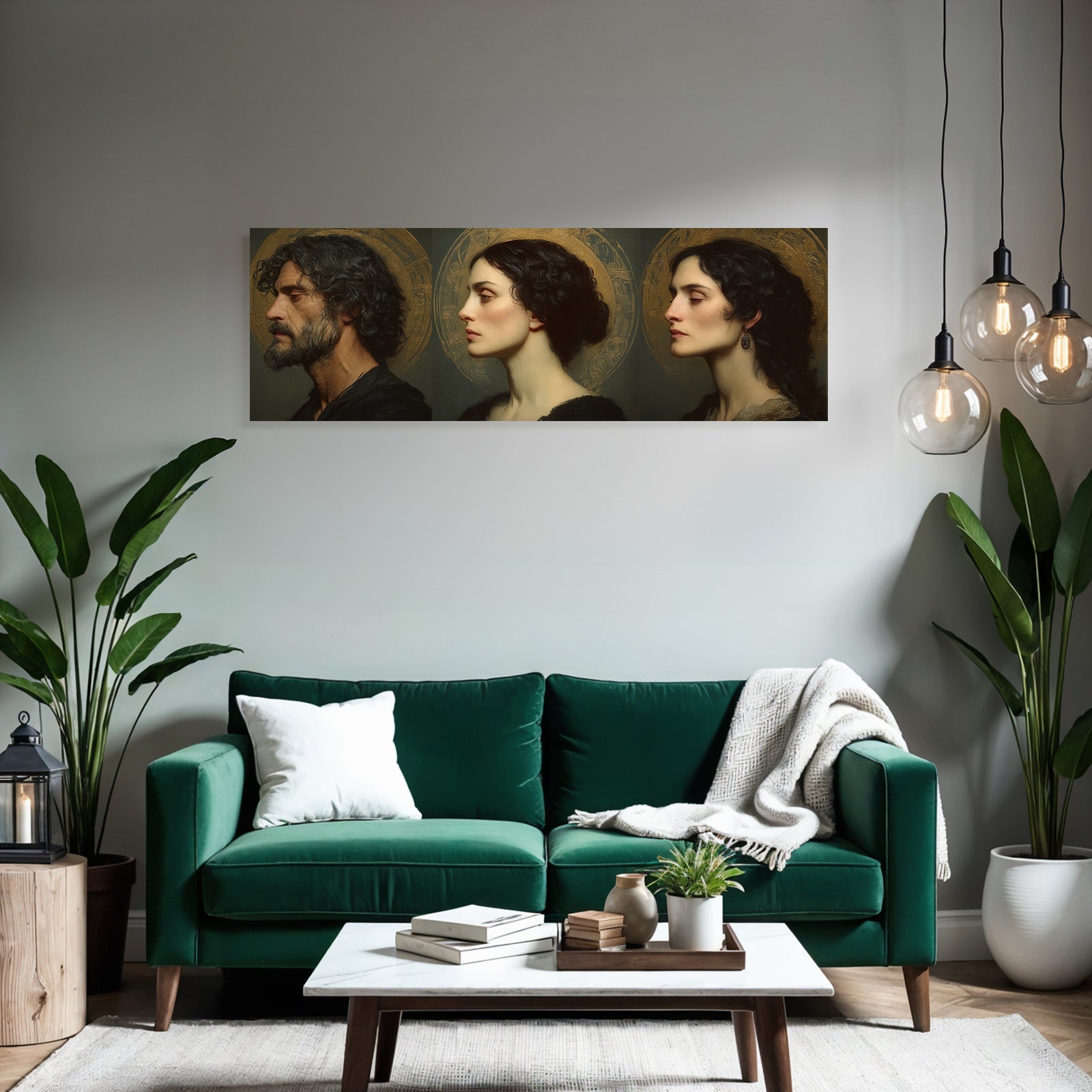 Digitale Portraitkunst Drei Individuen Mit Halo Hintergrund
