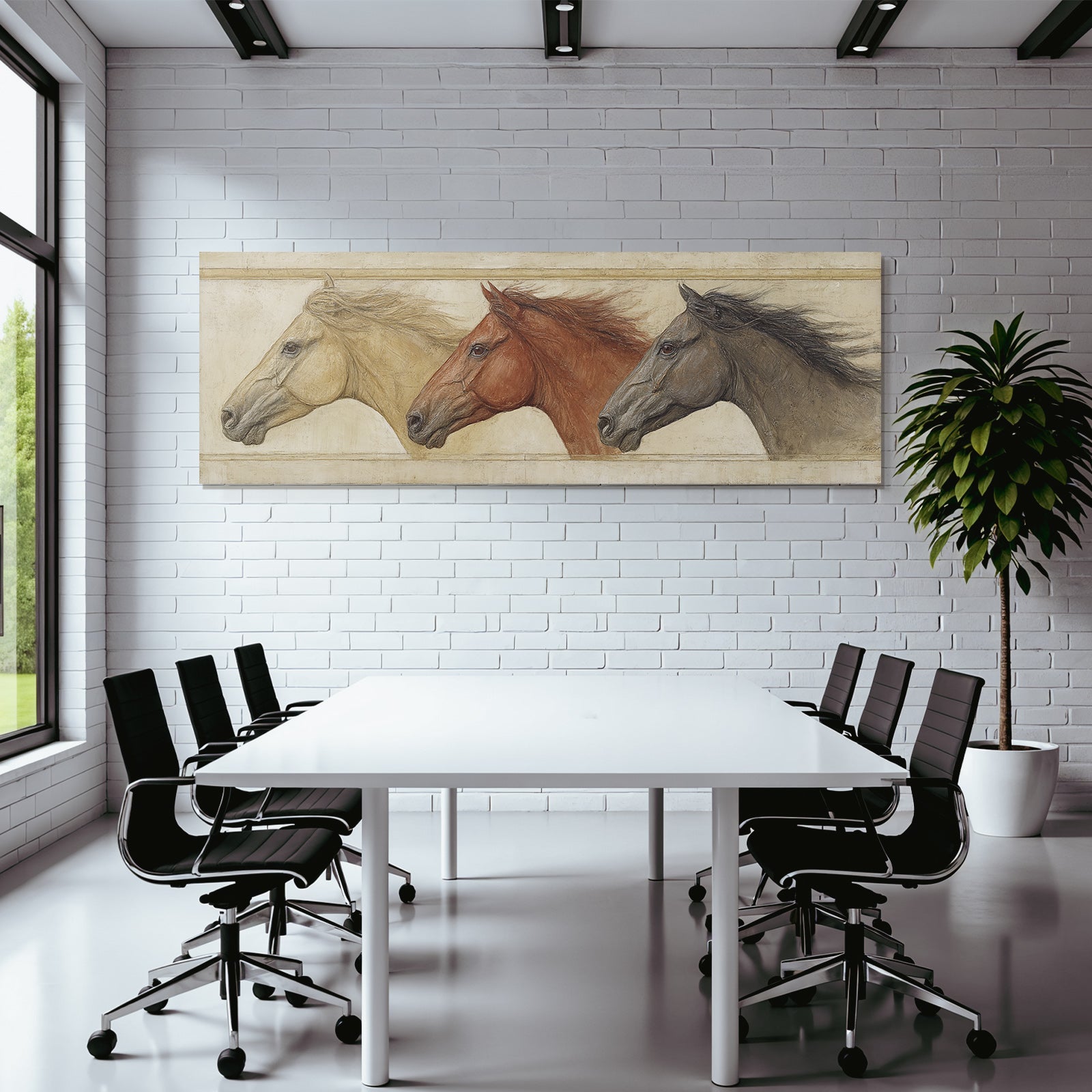 Drei Pferde In Beige Hintergrund Schmuckvoll Fliesend Mane