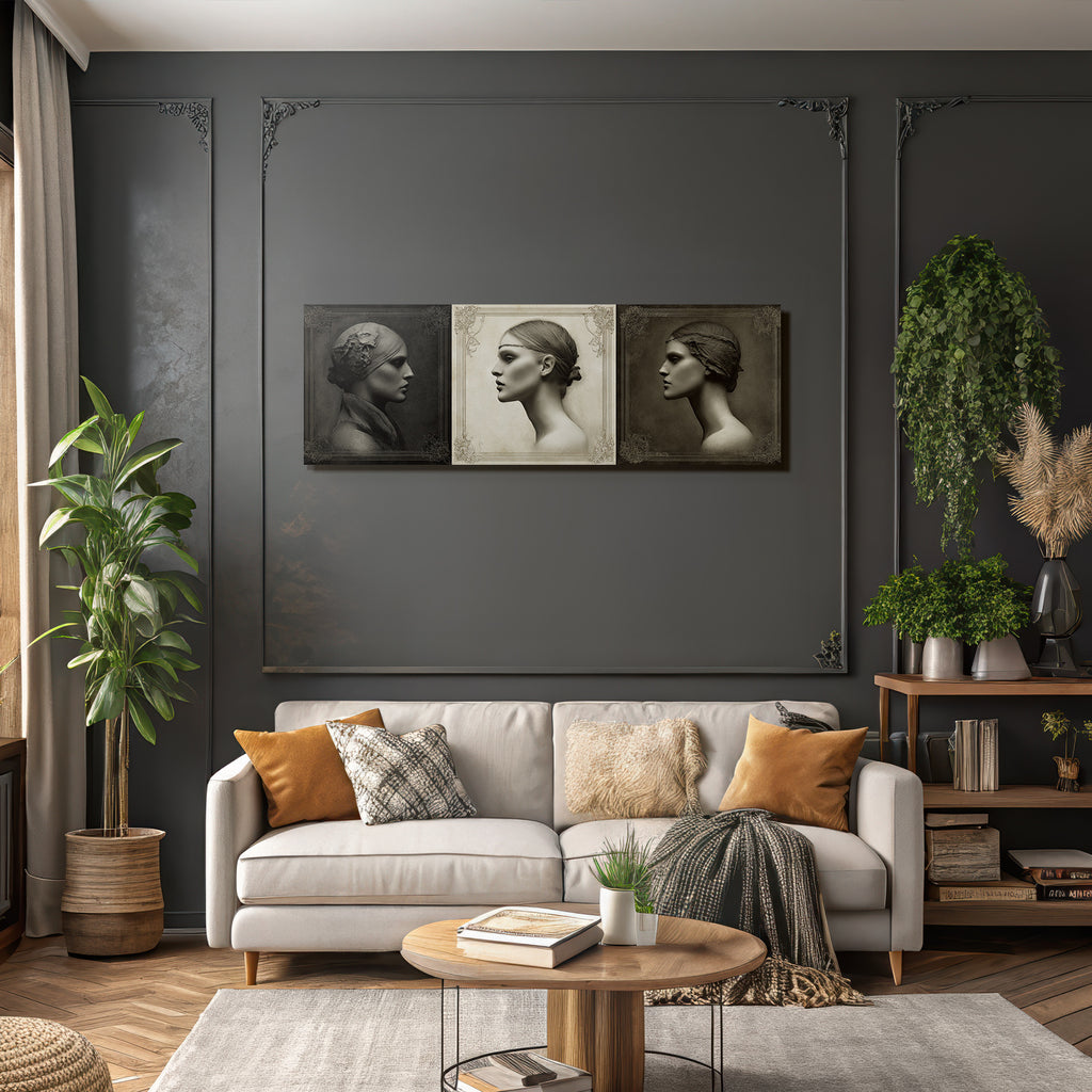 Drei Profile Einer Frau Kunstwerk Stilvolle Portraets