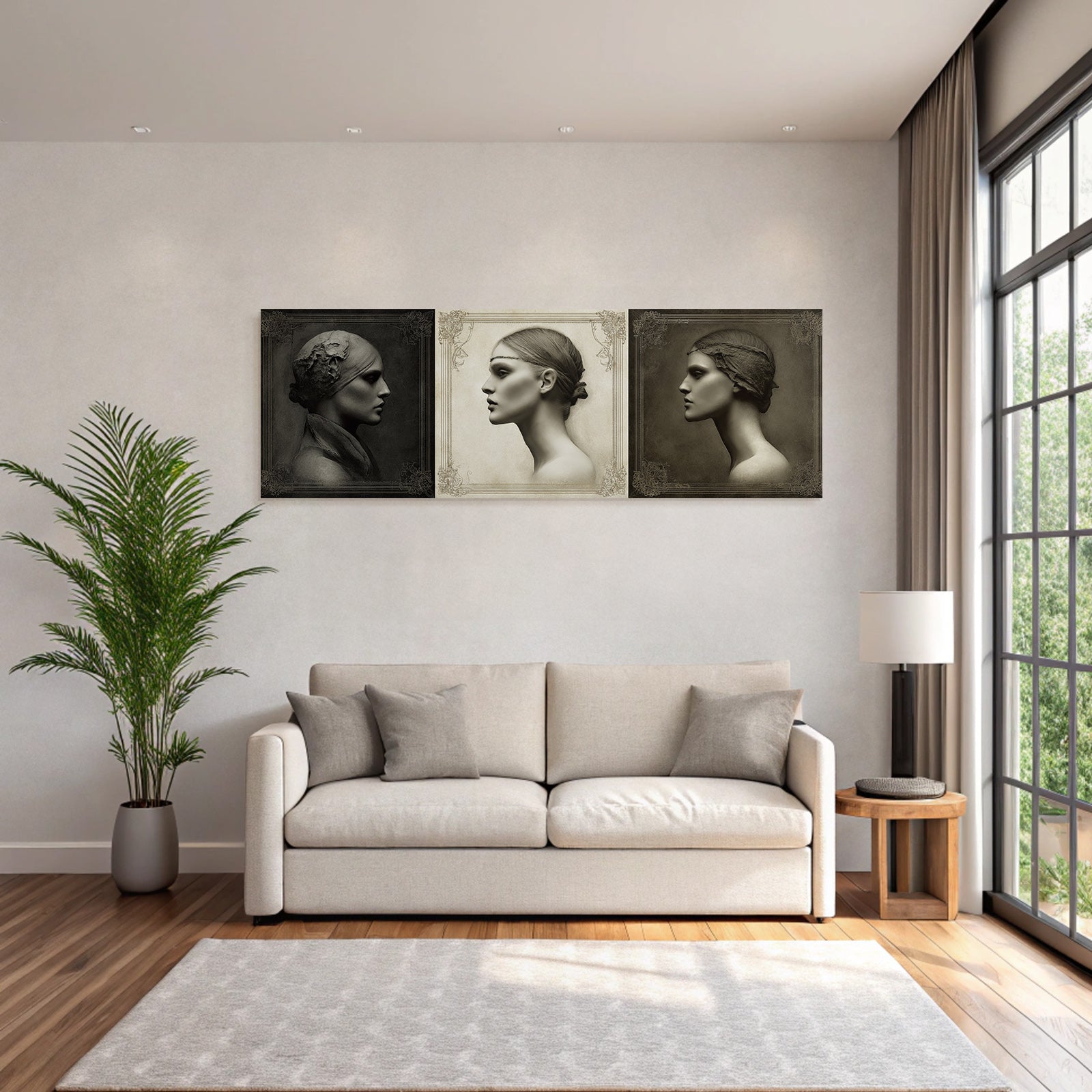 Drei Profile Einer Frau Kunstwerk Stilvolle Portraets