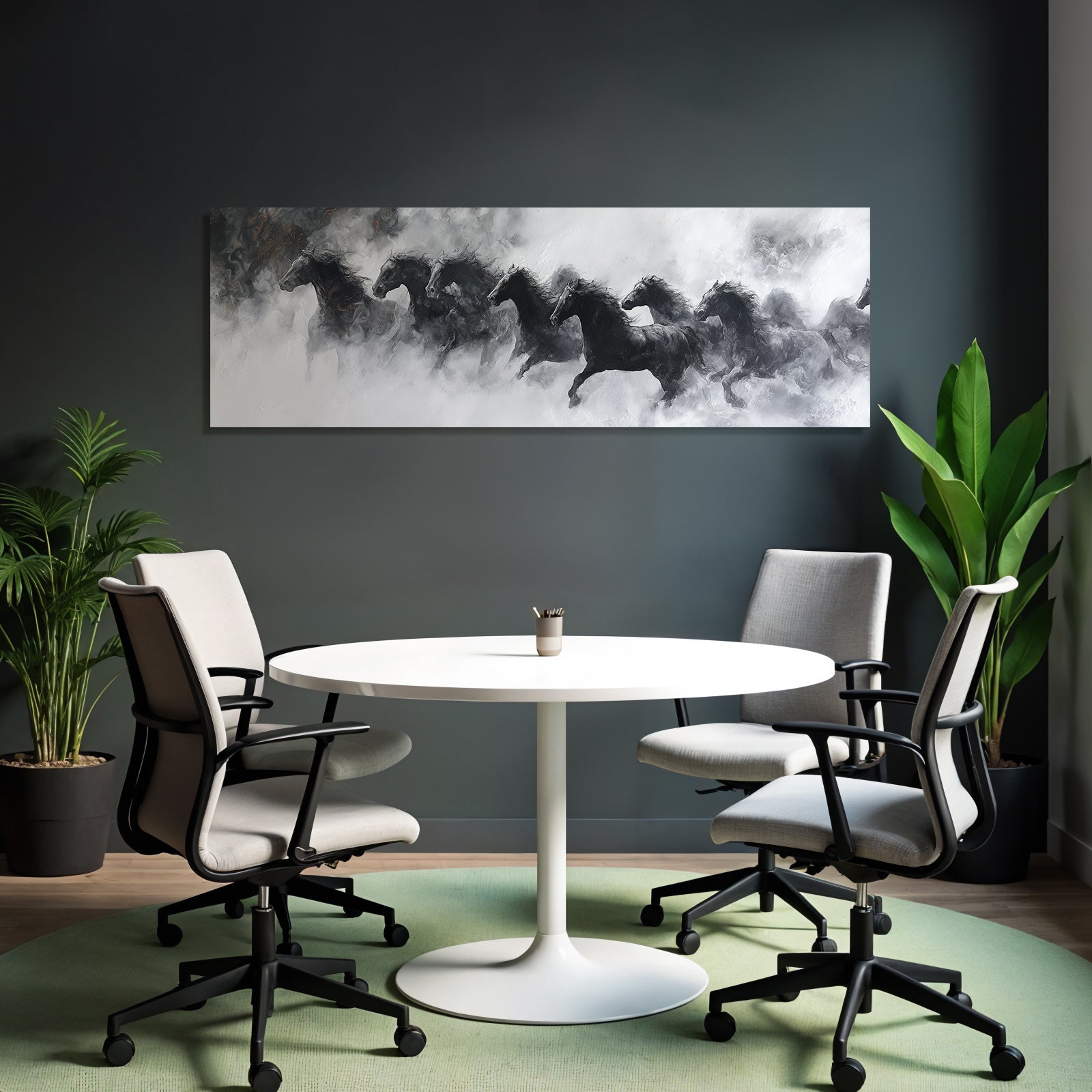 Dynamische Horses In Schwarz Mit Abstrahierter Hintergrund