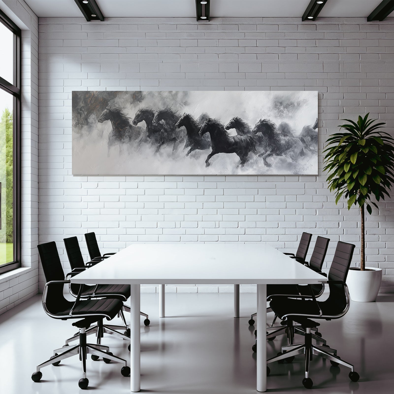Dynamische Horses In Schwarz Mit Abstrahierter Hintergrund