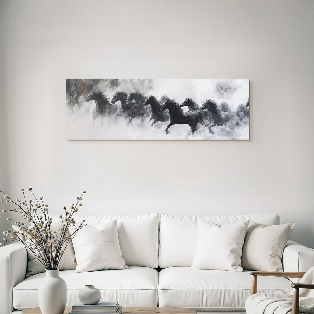 Dynamische Horses In Schwarz Mit Abstrahierter Hintergrund