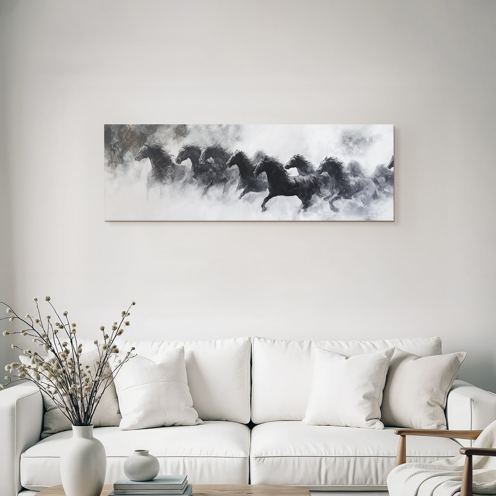 Dynamische Horses In Schwarz Mit Abstrahierter Hintergrund