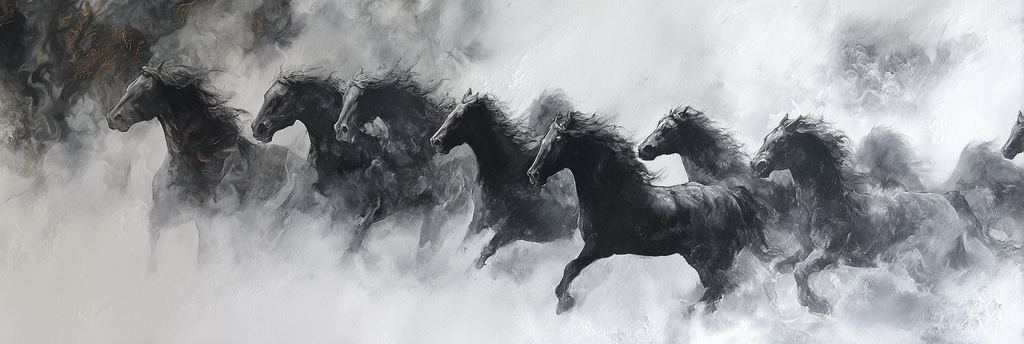 Dynamische Horses In Schwarz Mit Abstrahierter Hintergrund | Klassisch | Einrichtungsstile