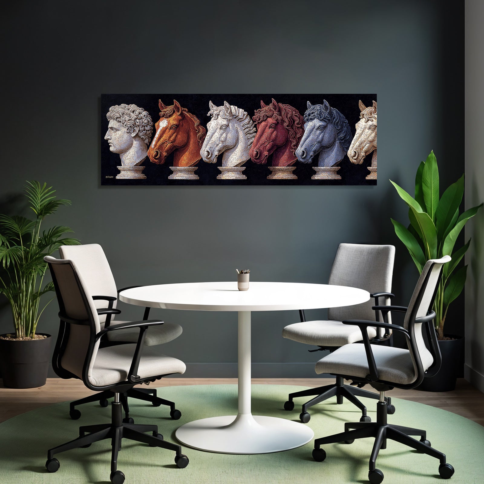 E Humanfigur Und Modern Bunt Horse Heads Skulpturen