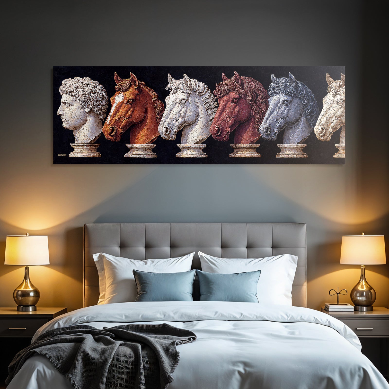 E Humanfigur Und Modern Bunt Horse Heads Skulpturen