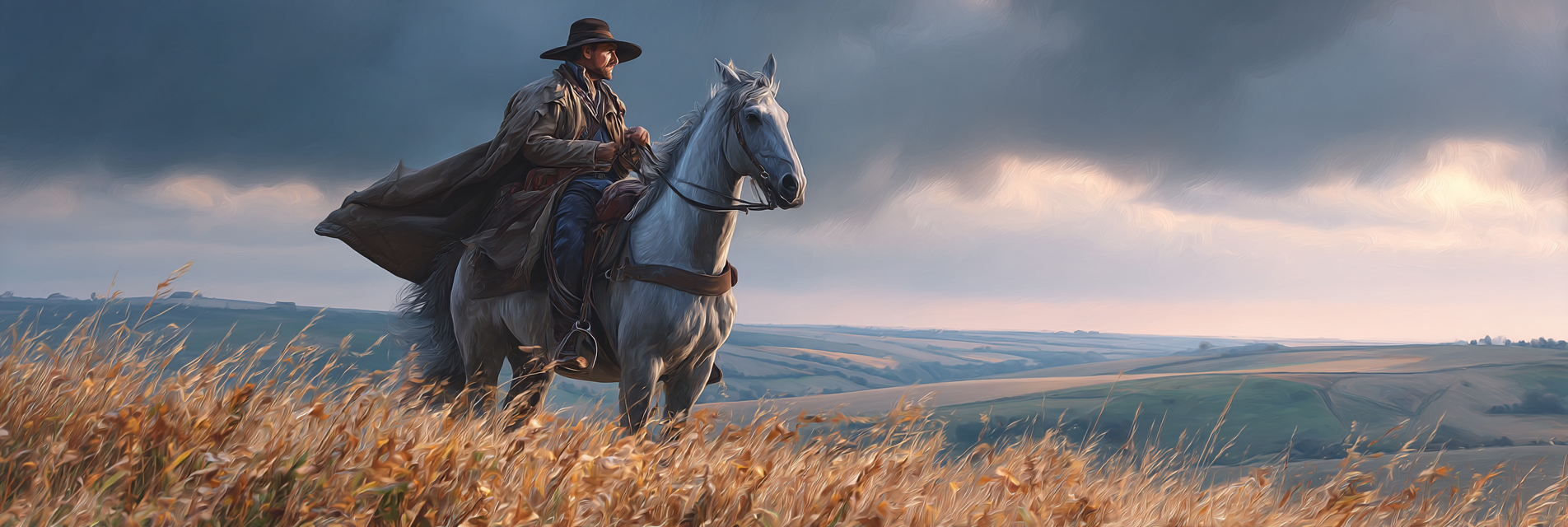 Einsamer Reiter Auf Pferd Vor Huegel Und Himmel | Klassisch | Einrichtungsstile