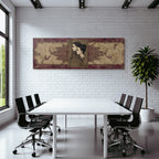 Elegante Portraets Mit Treppen Und Voegeln Rot Gold Texturierten Hintergrund