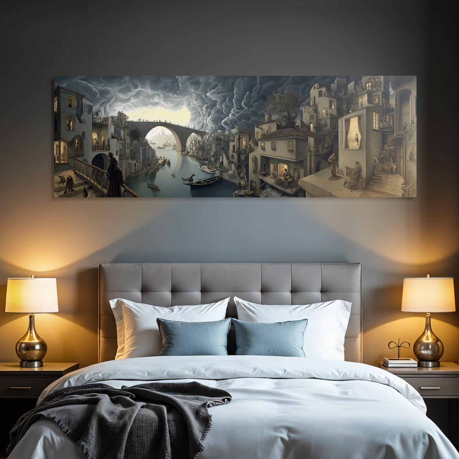 Fantastische Landschaft Mit Architektur Und Fluss