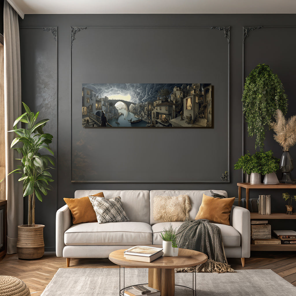 Fantastische Landschaft Mit Architektur Und Fluss
