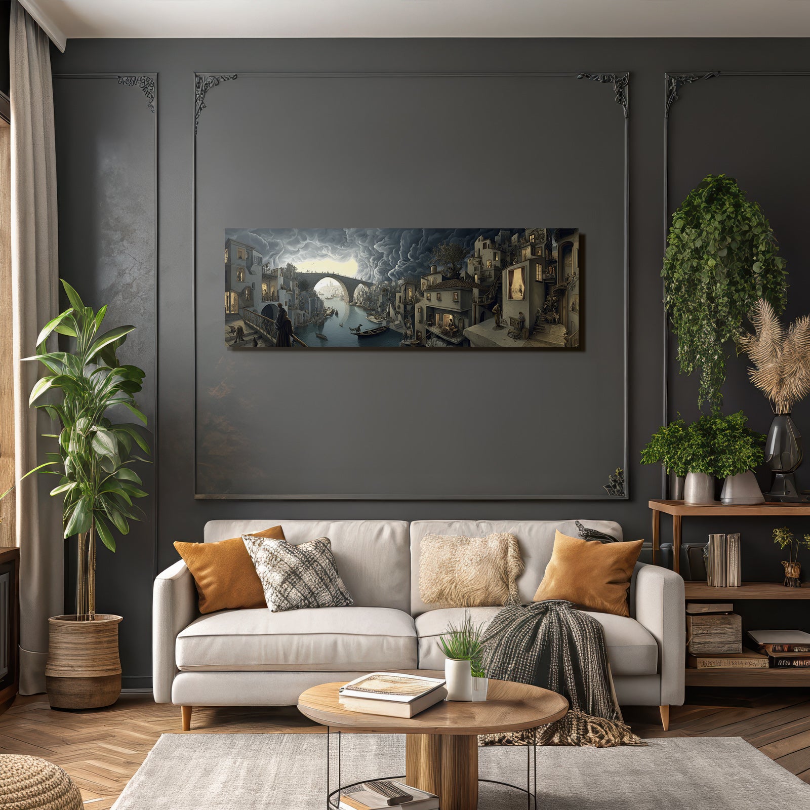 Fantastische Landschaft Mit Architektur Und Fluss