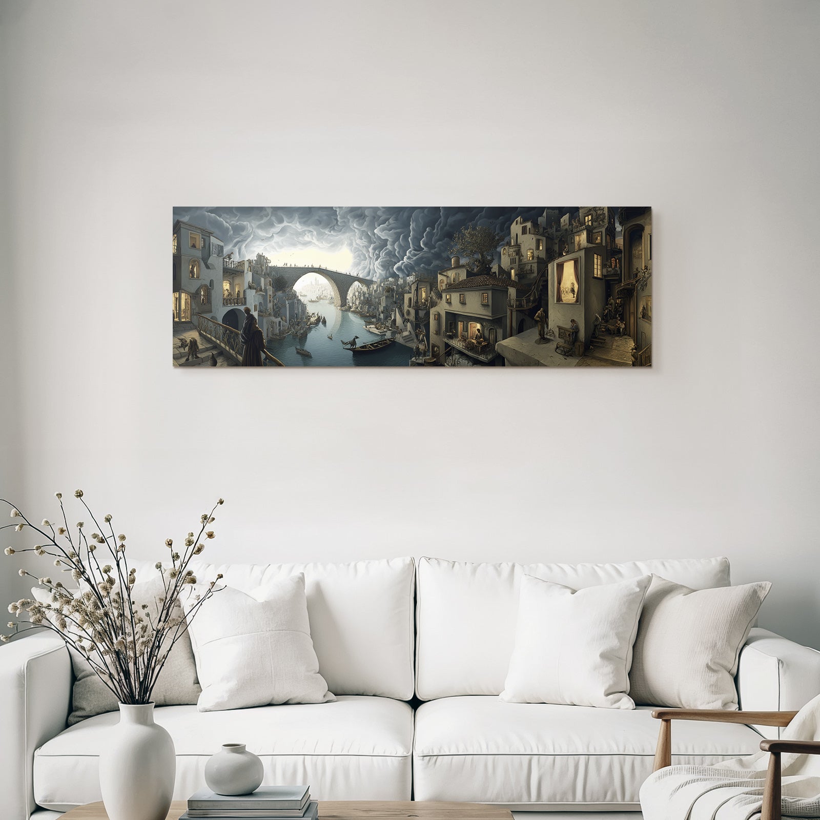 Fantastische Landschaft Mit Architektur Und Fluss