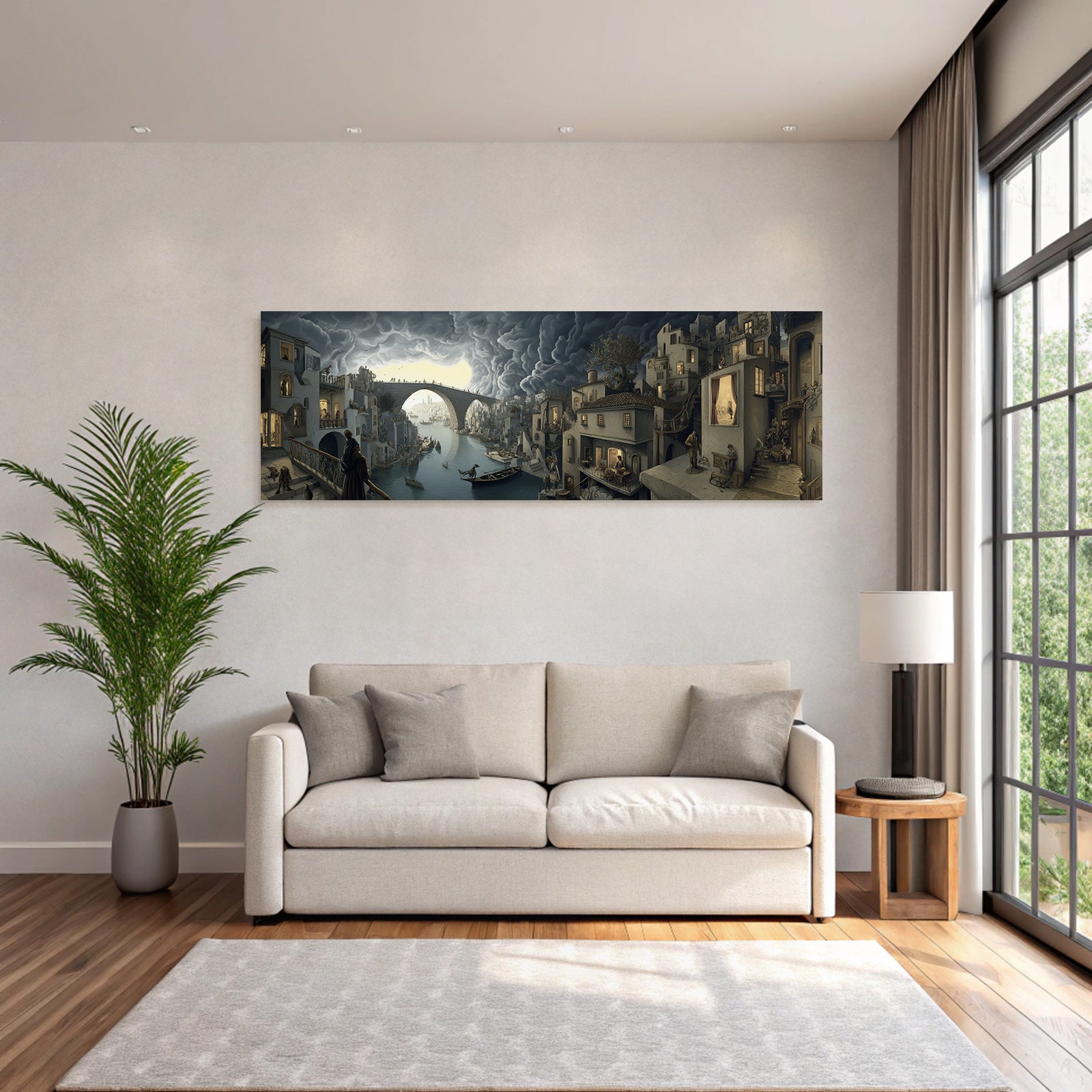 Fantastische Landschaft Mit Architektur Und Fluss