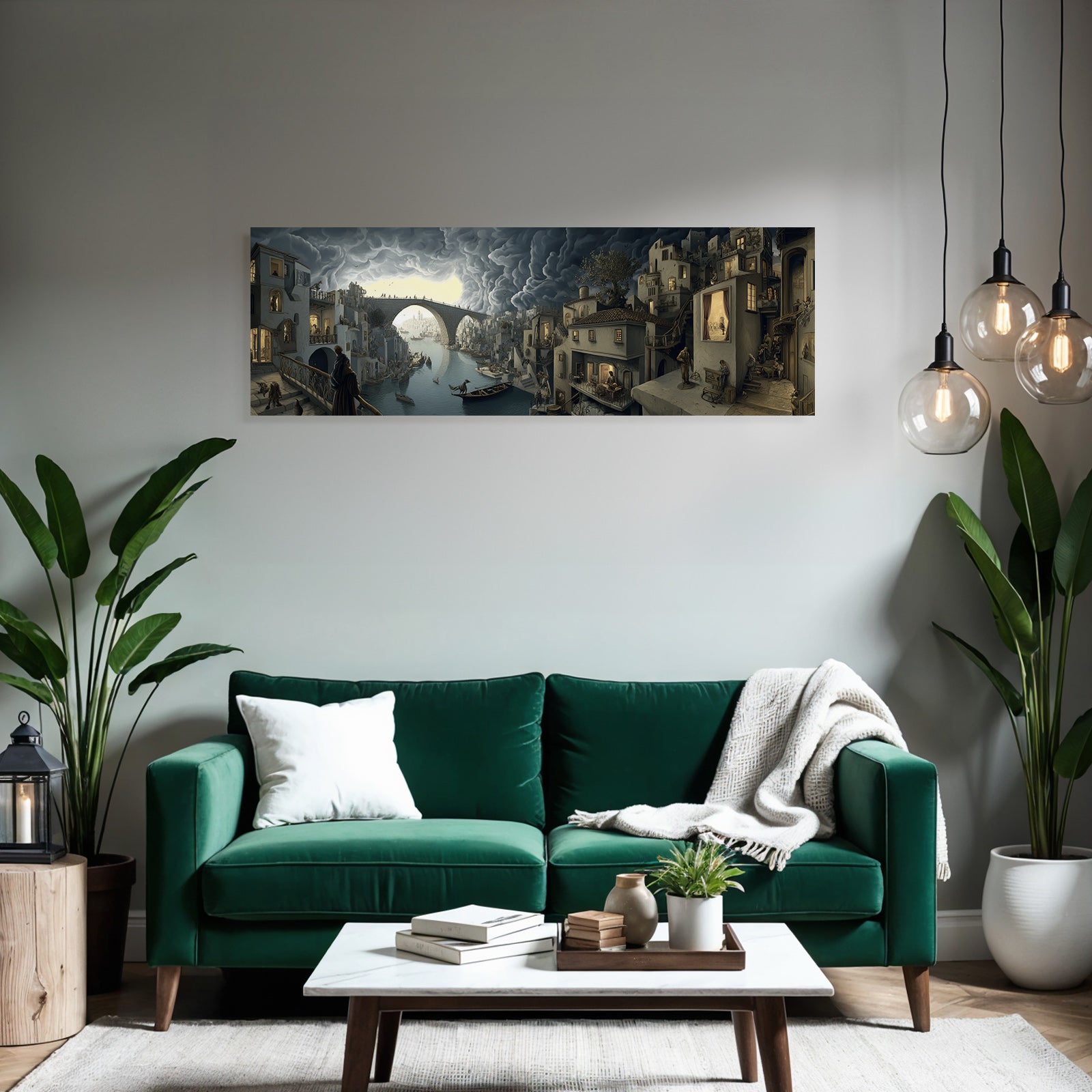 Fantastische Landschaft Mit Architektur Und Fluss