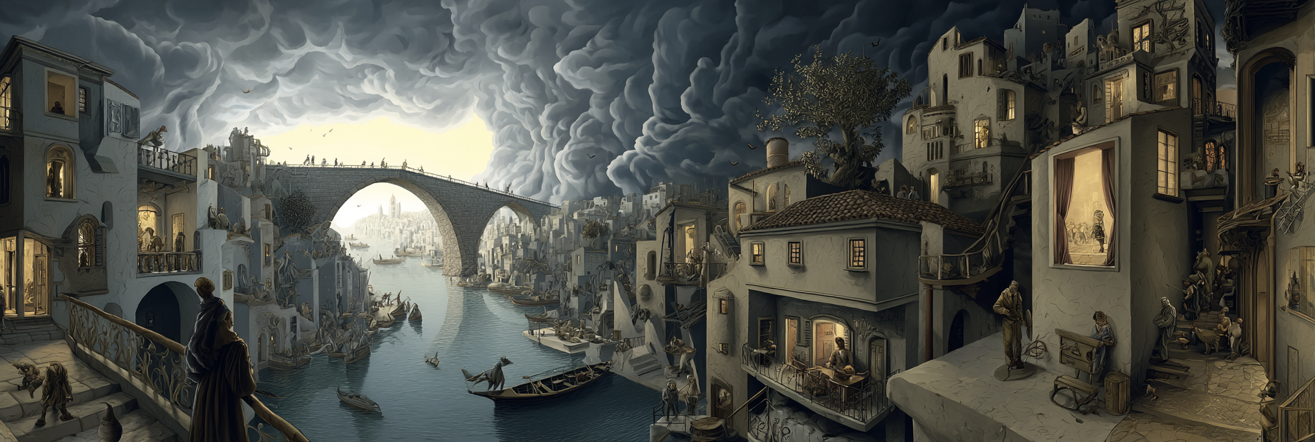 Fantastische Landschaft Mit Architektur Und Fluss | Klassisch | Einrichtungsstile