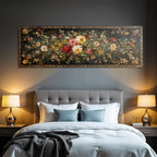 Florale Kunstwerke Mit Bunten Blumen Und Blaettern Auf Dunklem Hintergrund