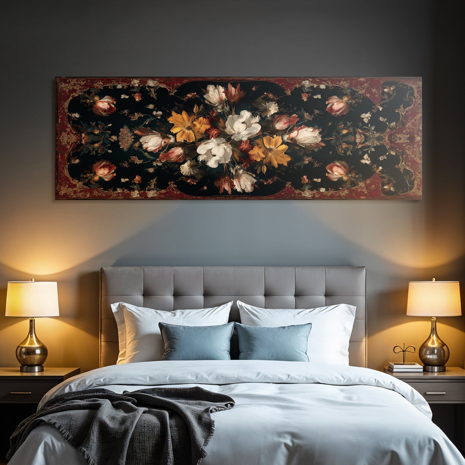 Florales Motiv Auf Dunklem Hintergrund Dekoratives Design